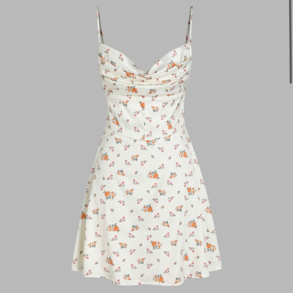 Cider Ivory Floral Satin Sleeveless Layered Cowl Neck Fit Flare Dress XL NWT